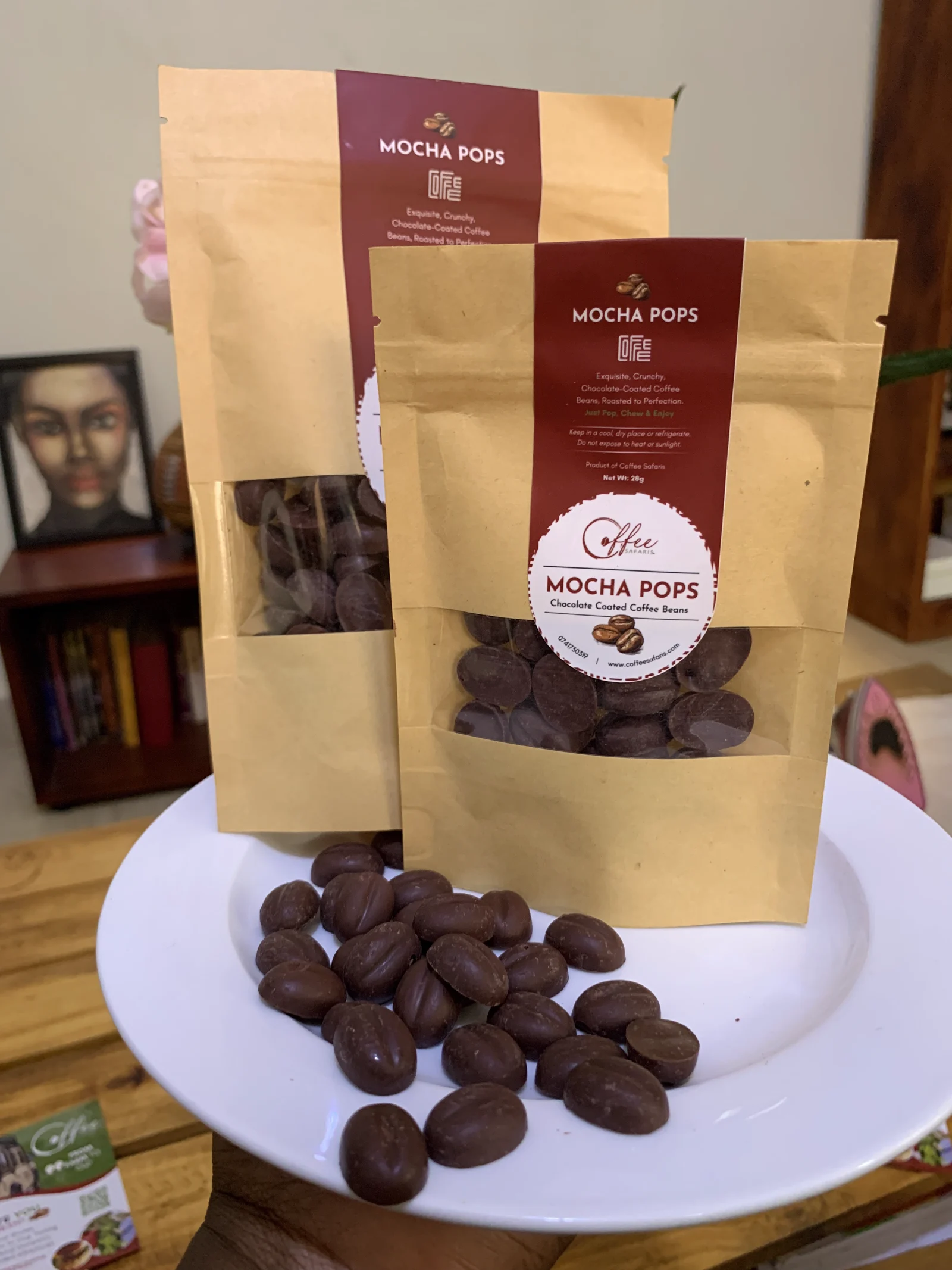 Mocha Pops chocolate-coated coffee bean packets from Coffee Safaris